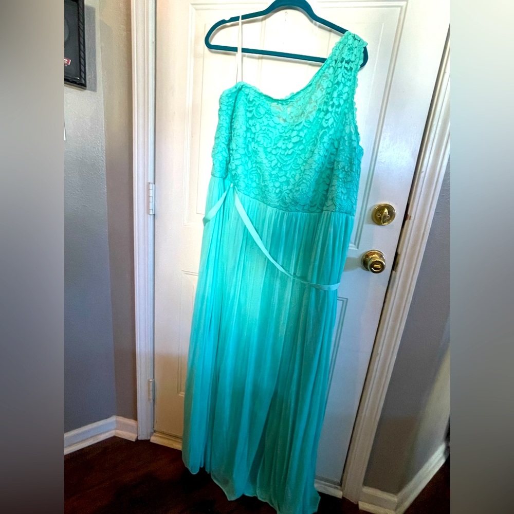 David’s Bridal Plus Size Aquamarine Floor Length Dress